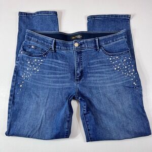Lee Straight Leg Jeans 18 Medium Blue Studded Flex Motion Mid Rise Regular Fit